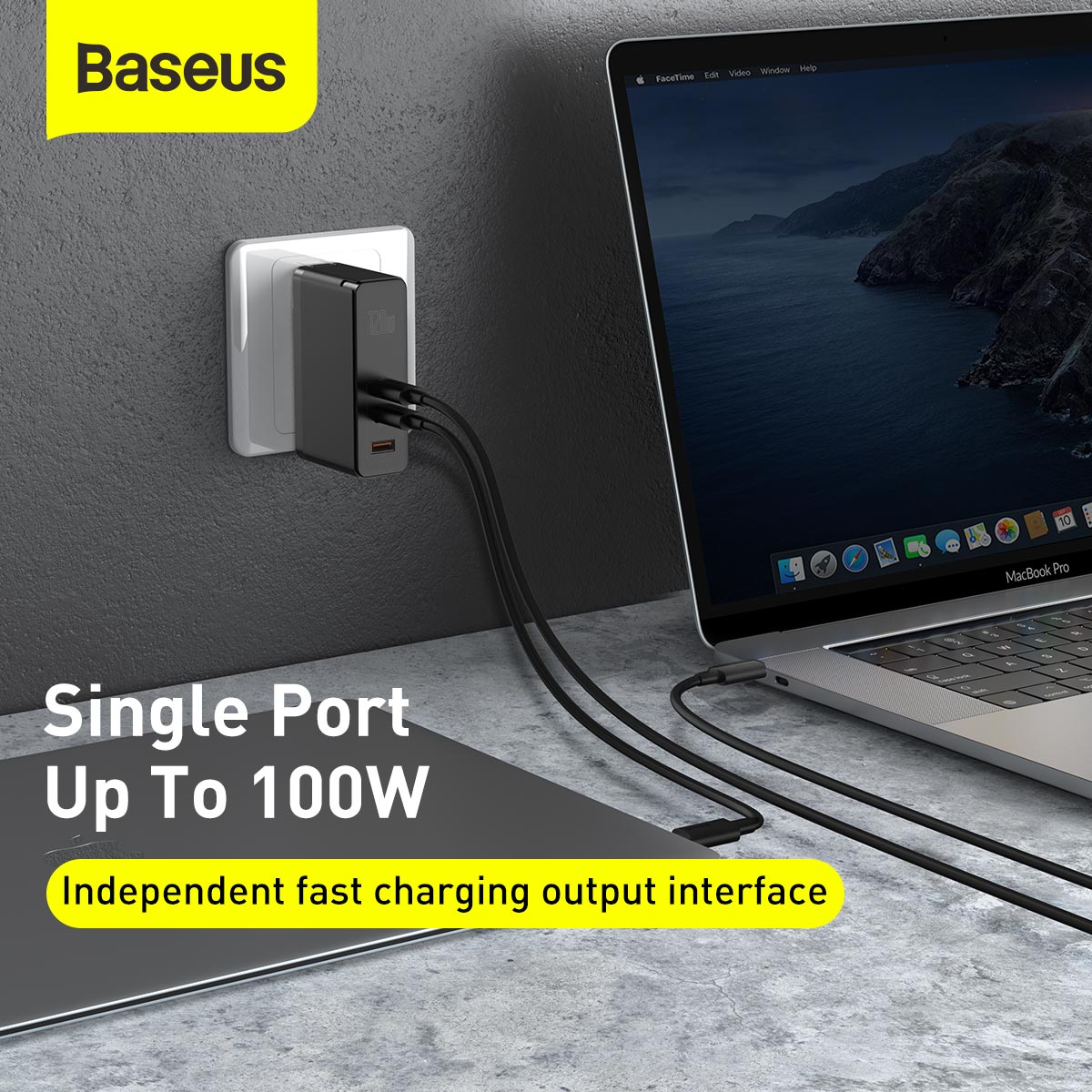 Baseus 120W 2*Type-C / USB-C + USB Ports GaN Mini Fast Charger with 100W Type-C Data Cable, US Plug CCGAN-I01