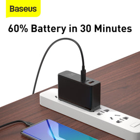 Baseus 120W 2*Type-C / USB-C + USB Ports GaN Mini Fast Charger with 100W Type-C Data Cable, US Plug CCGAN-I01