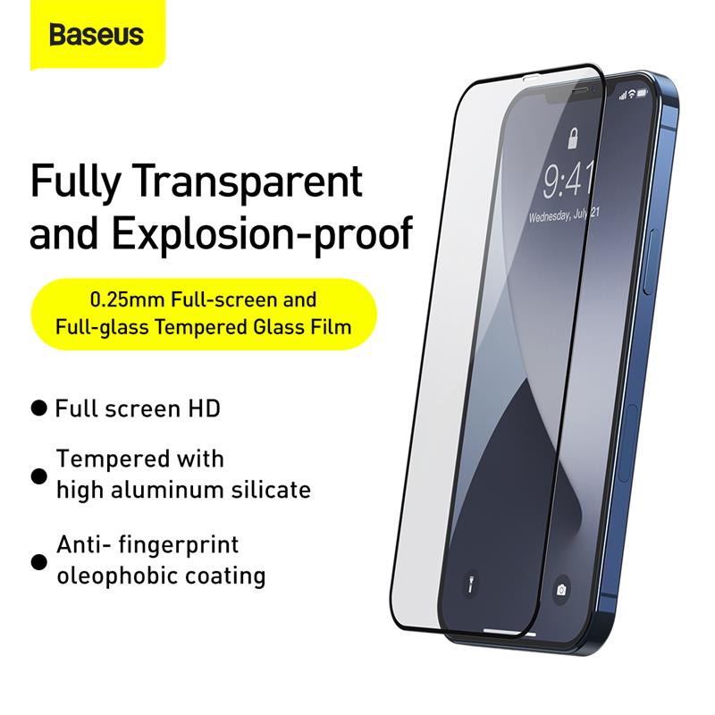 Baseus 0.25mm Full-Screen And Full-Glass Tempered Glass Film for iPhone 12 2020 Black